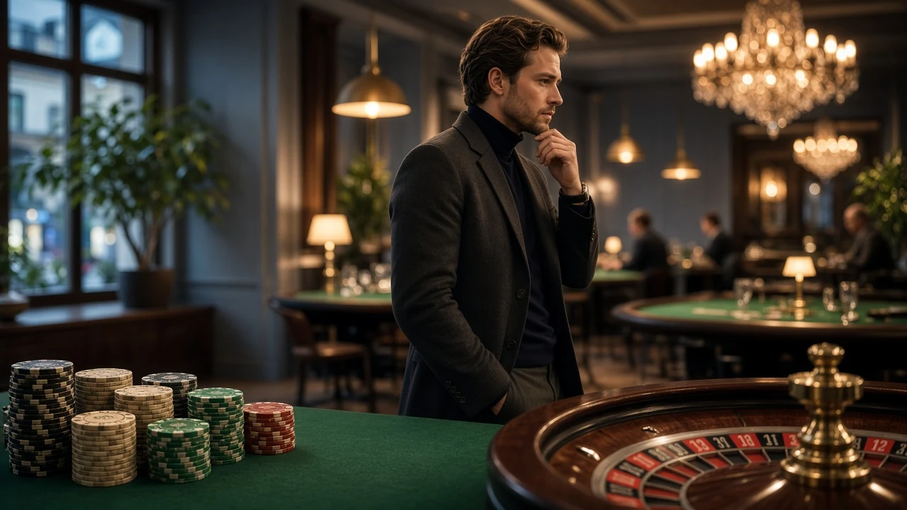 Elegant casinomiljö i Stockholm med marker och roulettehjul